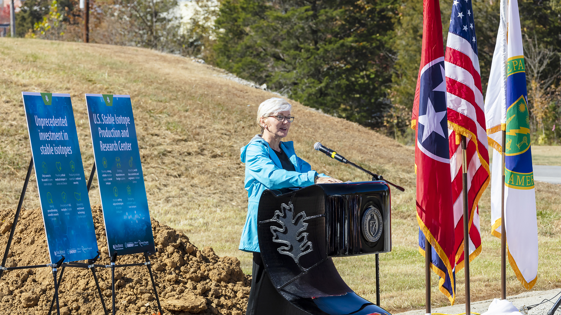 Secretary of Energy Jennifer Granholm pointed to the Stable Isotope Production and Research Center as an example of the administration’s commitment to investment in discovery and research. Photo: Carlos Jones