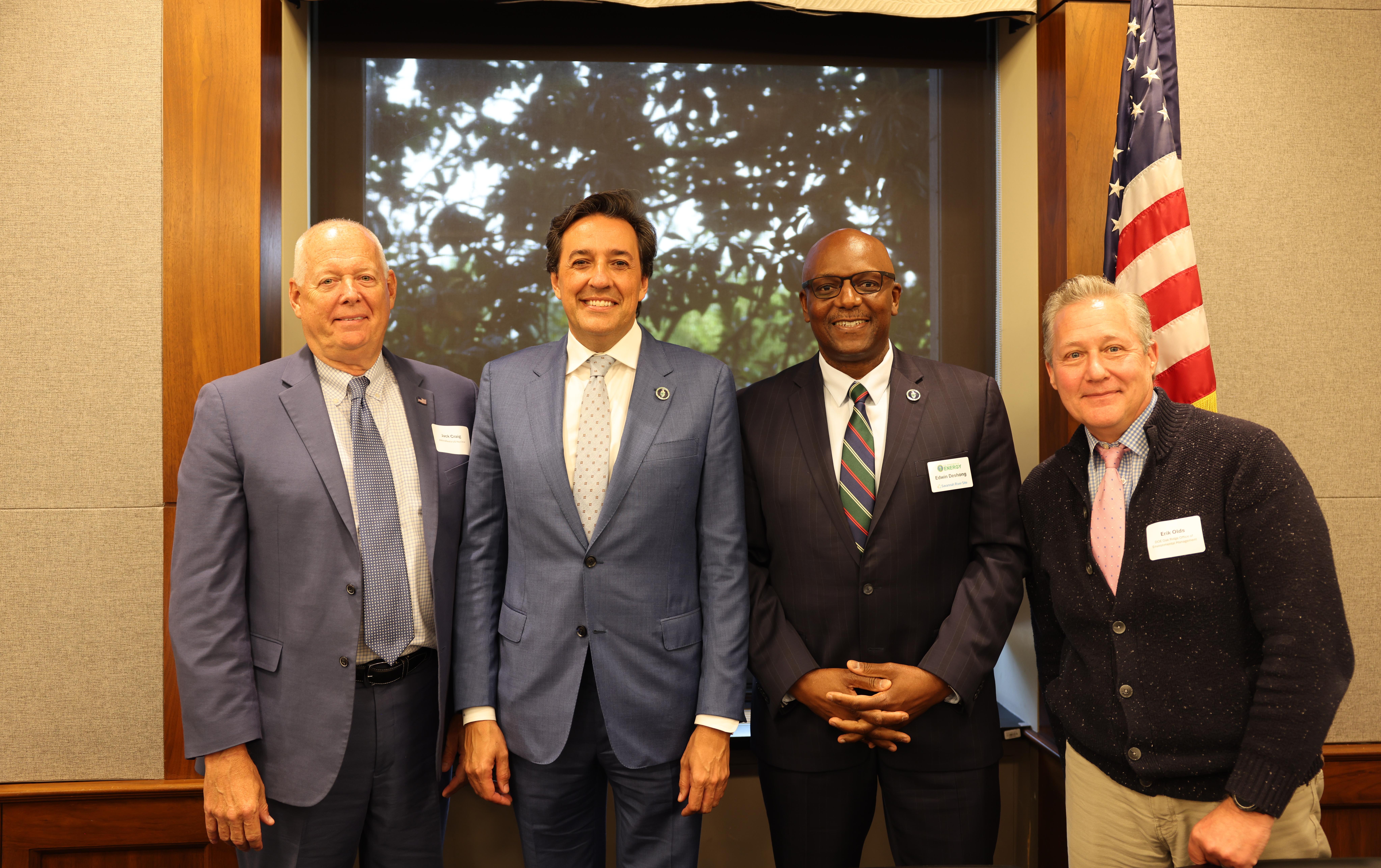 Speakers at the event (from left to right): Jack Craig (Moderator, AtkinsRealis US Nuclear), Under Secretary Darío Gil, Edwin Deshong (Manager, Savannah River Operations Office), and Erik Olds (Manager, Oak Ridge Office of Environmental Management)